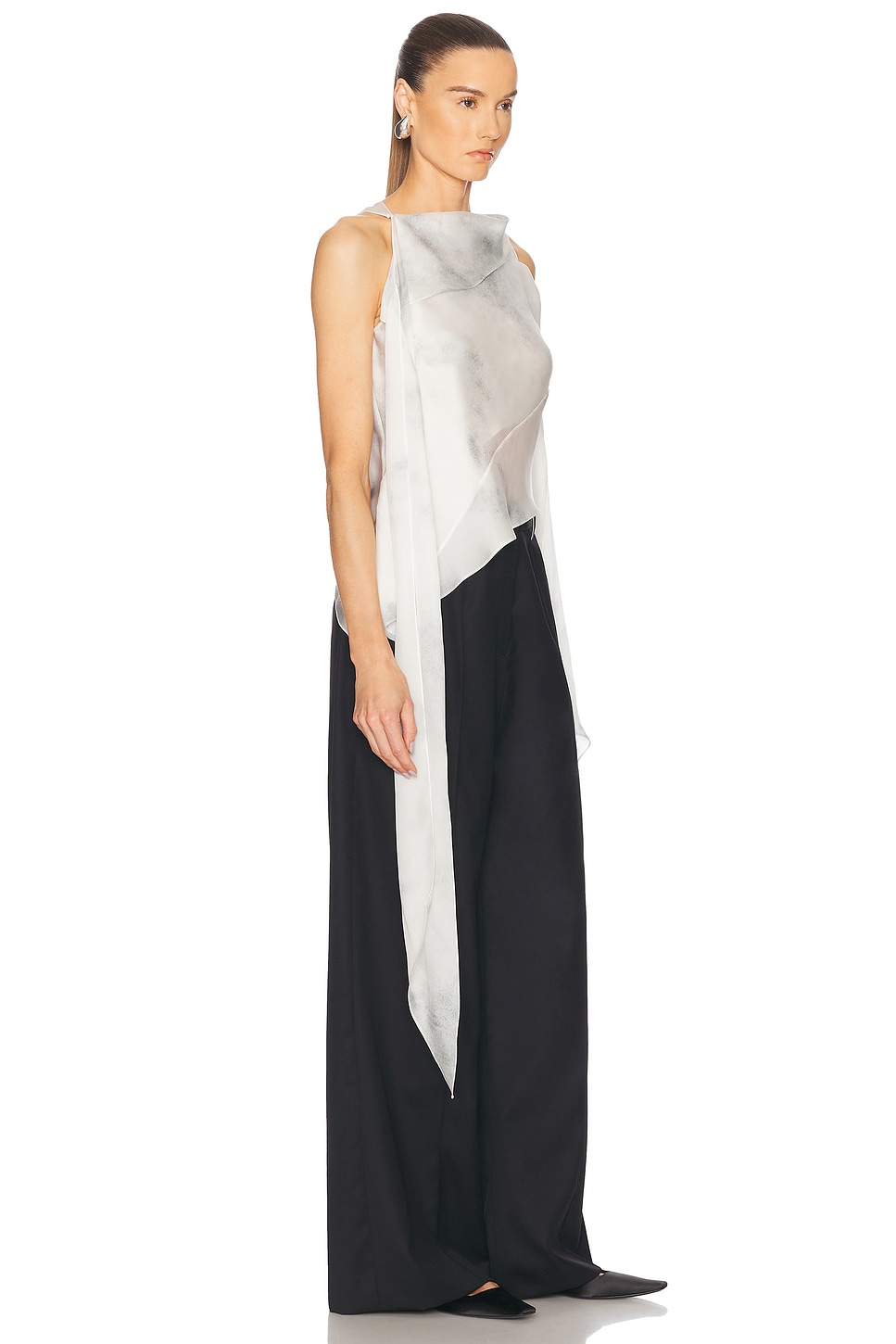 Grace Ling Silk Satin Chiffon Bias Scarf Top