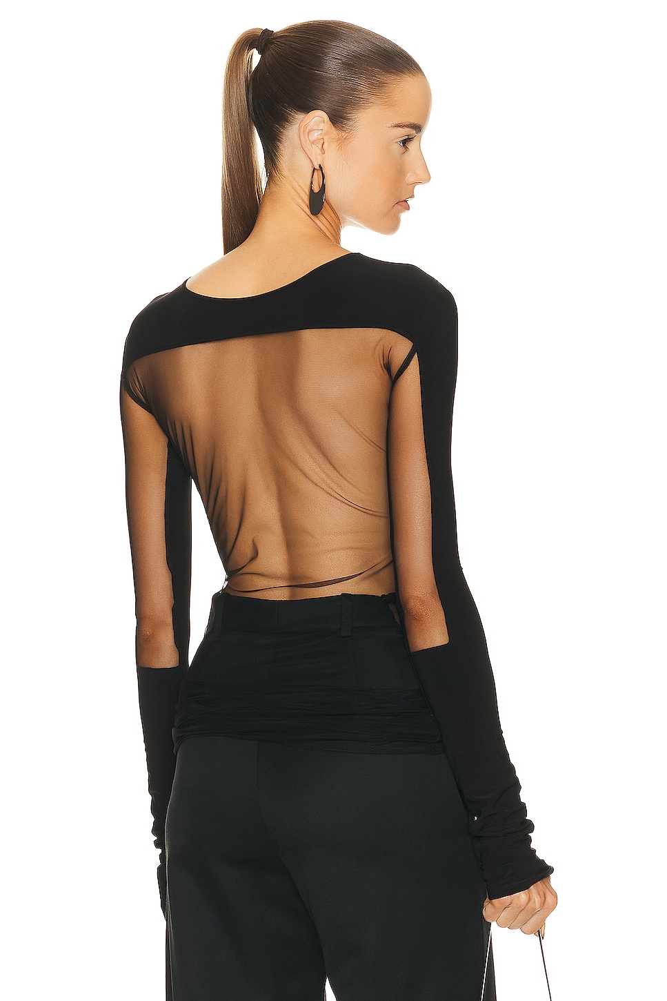 Image 1 of Grace Ling Square Sheer Cut Out Top in Black