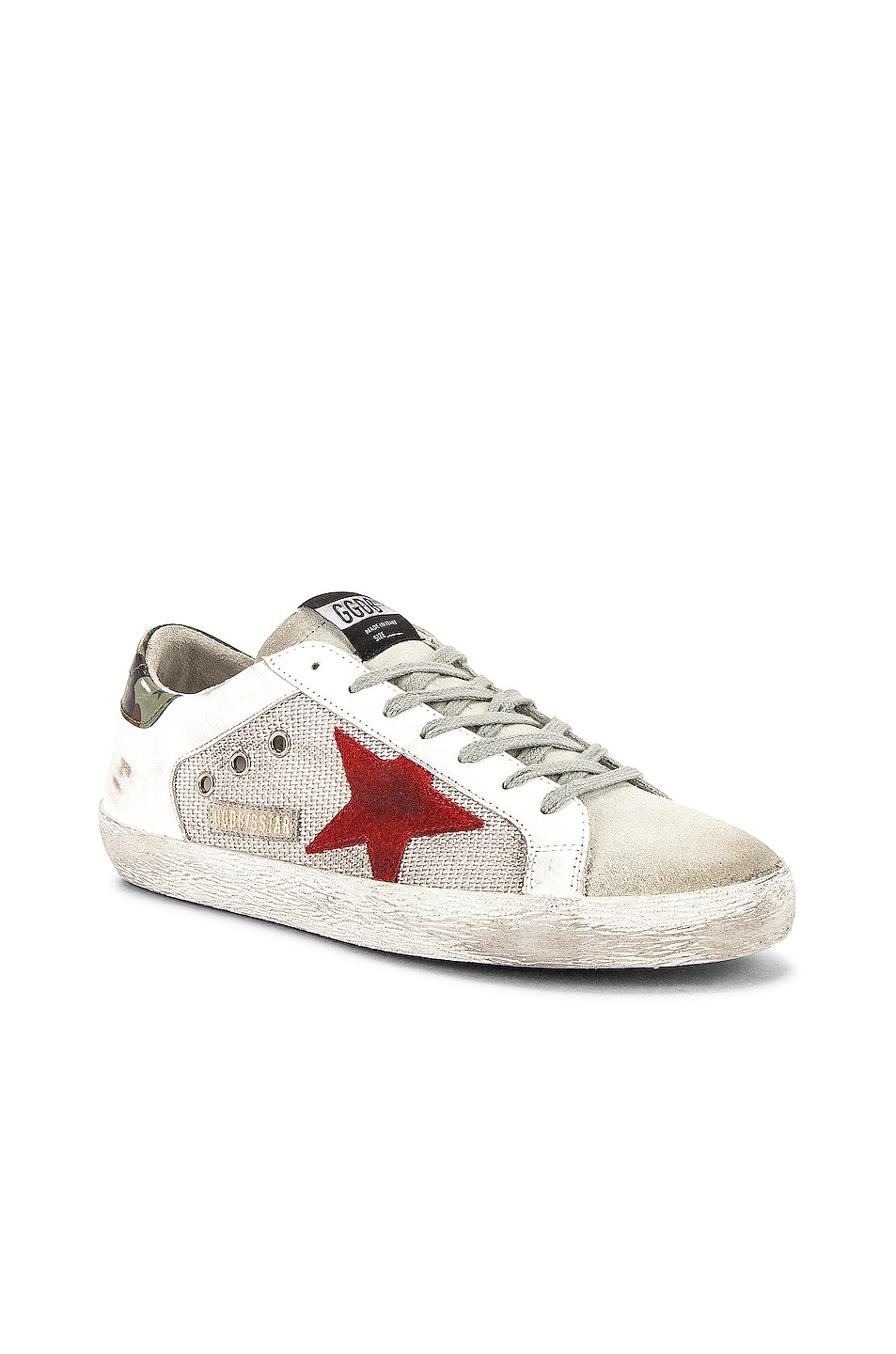 Image 1 of Golden Goose Superstar Sneaker in White & Silver Mesh & Red Star