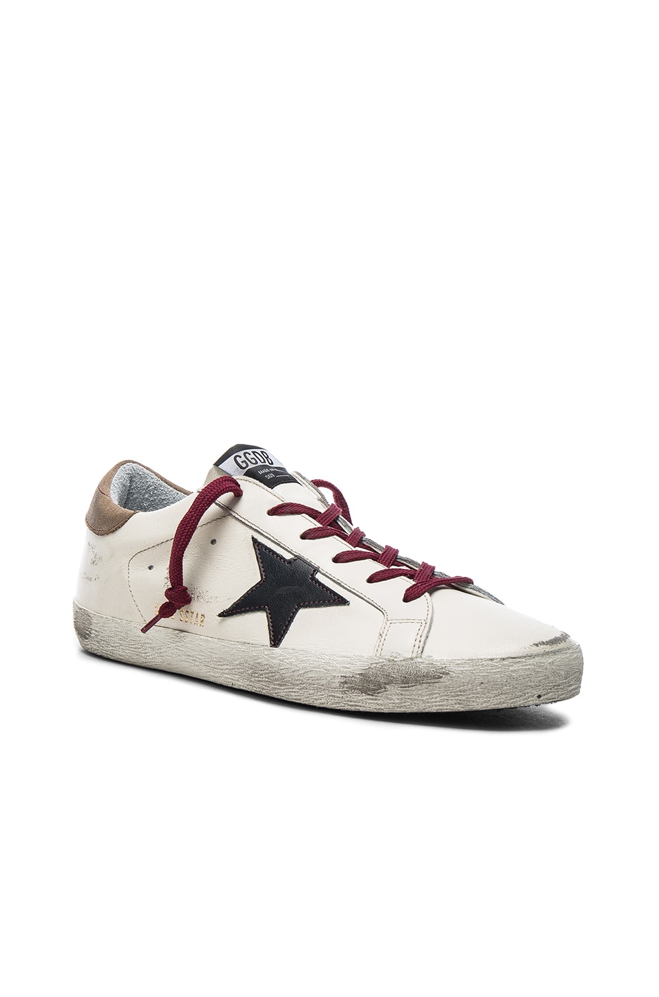 Image 1 of Golden Goose Leather Superstar Sneakers in Black, Cream & Red