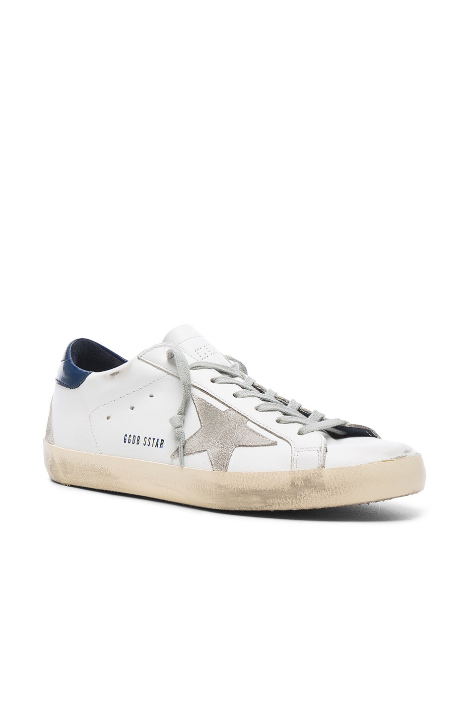 Image 1 of Golden Goose Leather Superstar Low Sneakers in White & Blue