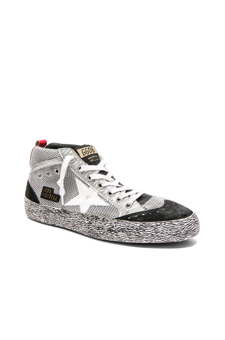 Image 1 of Golden Goose Mid Star Sneakers in White Net & Silver