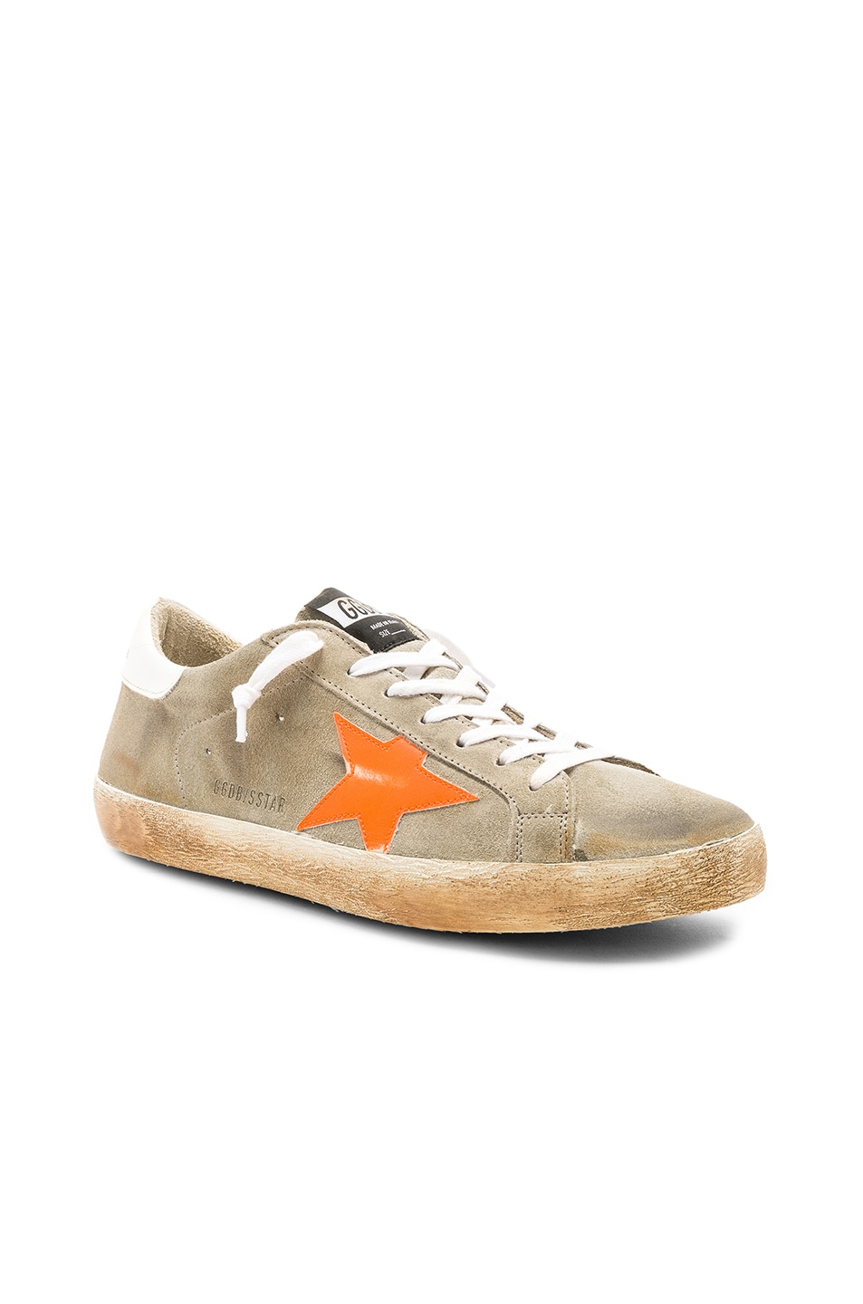 Image 1 of Golden Goose Superstar Sneakers in Light Grey & White & Orange