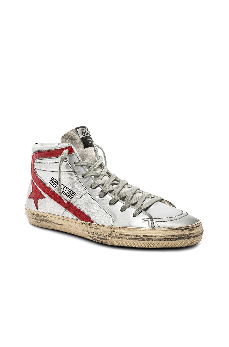 Image 1 of Golden Goose Slide Sneakers in Silver & Red