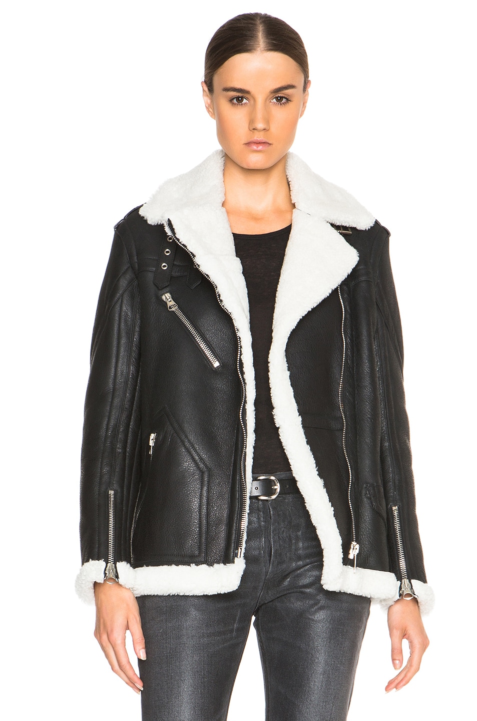 Image 1 of Golden Goose Fay Lamb Shearling Jacket in Black & White