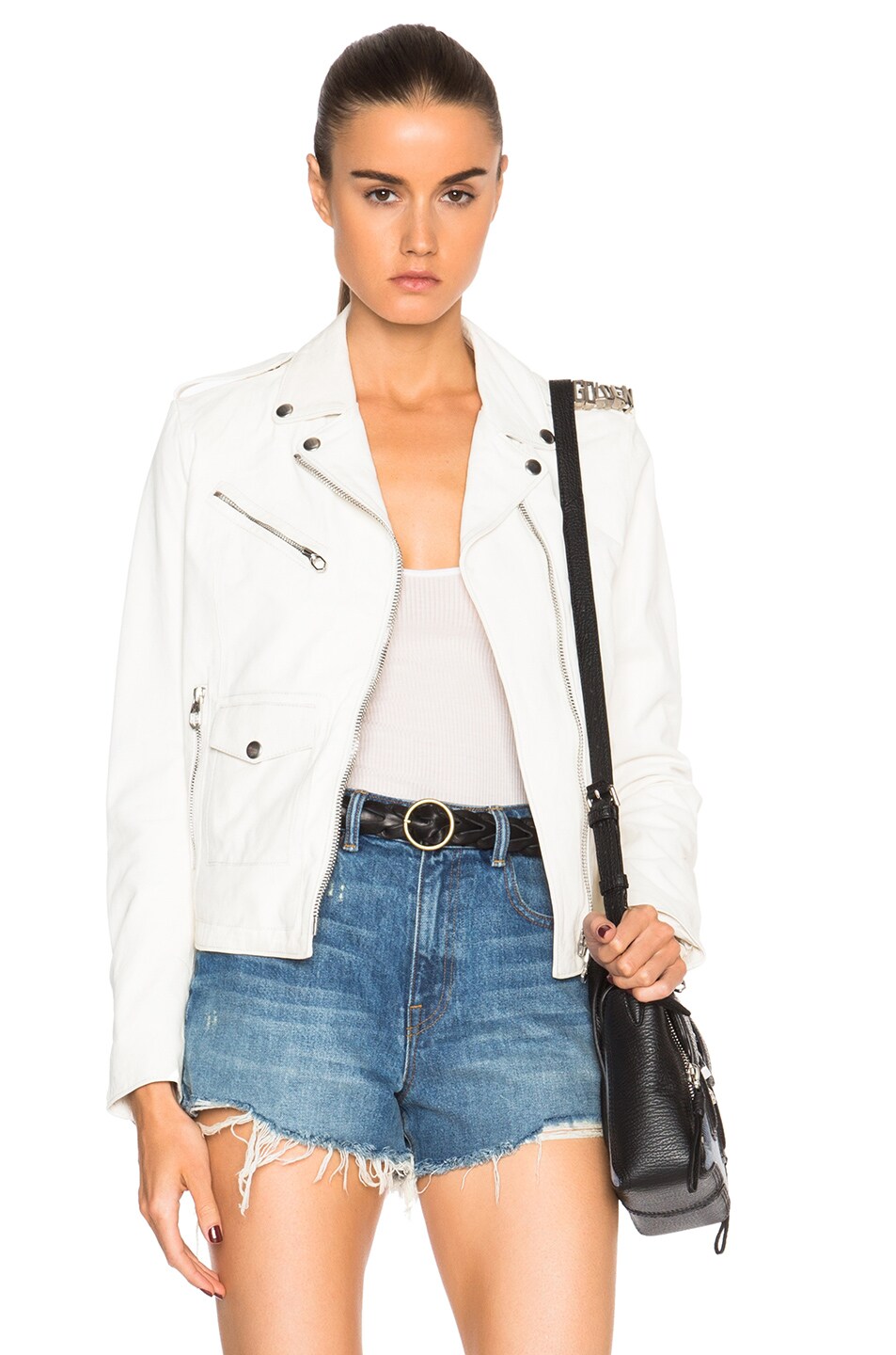 Image 1 of Golden Goose Chara Leather Jacket in White