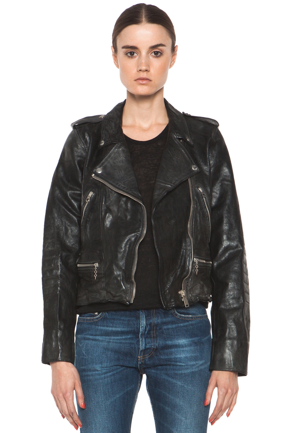 Image 1 of Golden Goose Leather Jacket in Black