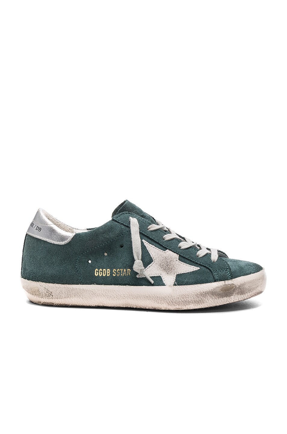 Image 1 of Golden Goose Suede Superstar Low Sneakers in Green Suede & Silver