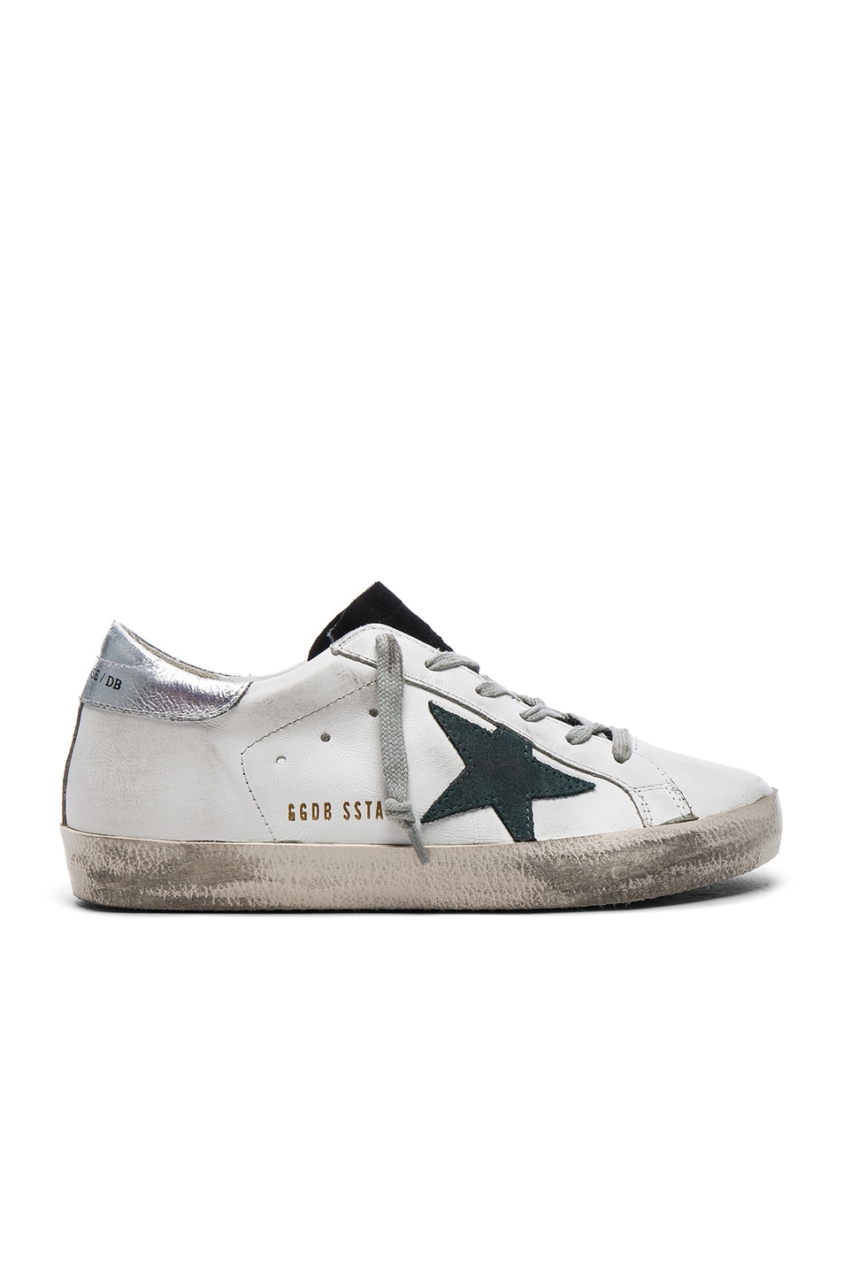 Image 1 of Golden Goose Leather Superstar Low Sneakers in White & Petroleum