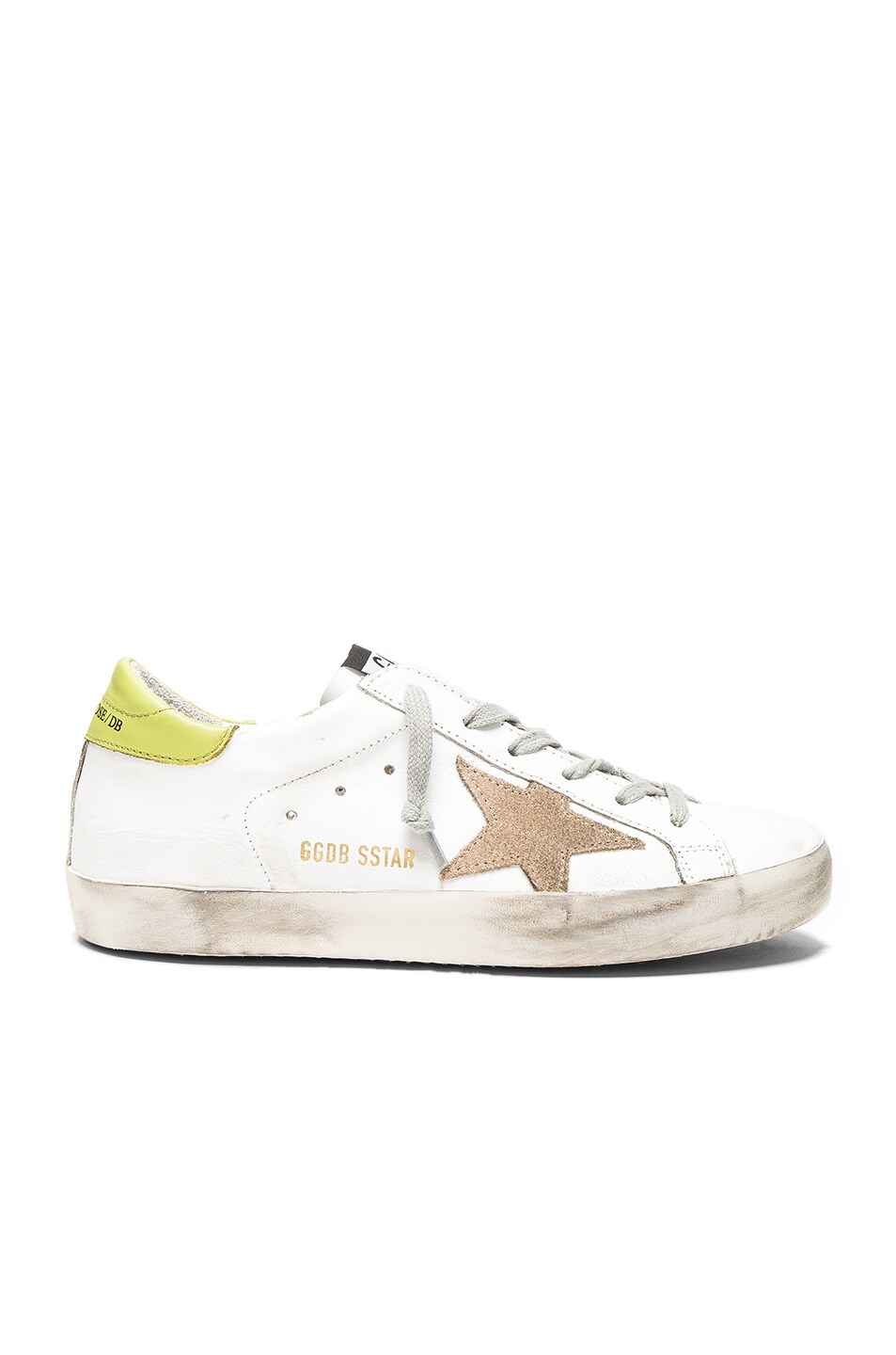 Image 1 of Golden Goose Leather Superstar Low Sneakers in White & Wasabi
