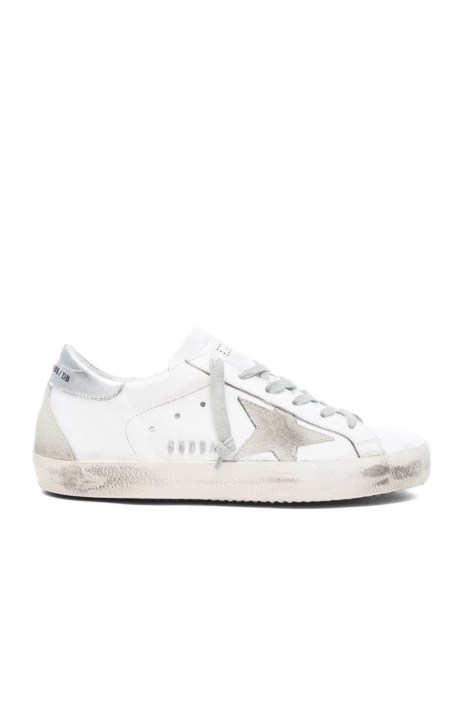 Image 1 of Golden Goose Leather Superstar Low Sneakers in White & Silver