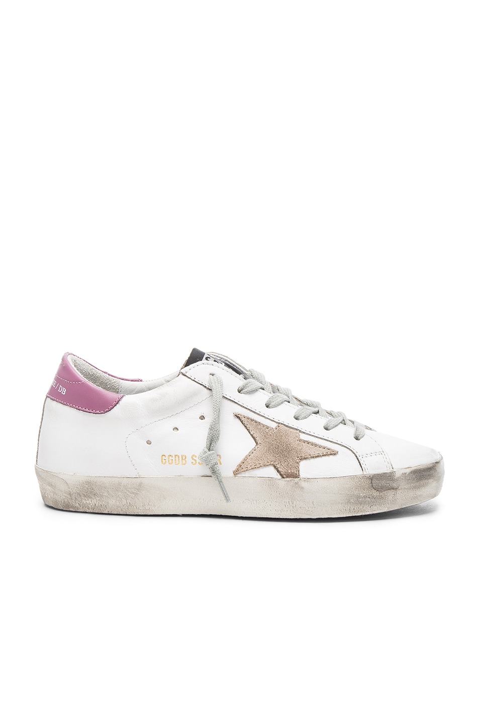 Image 1 of Golden Goose Leather Superstar Low Sneakers in White & Dark Lilac