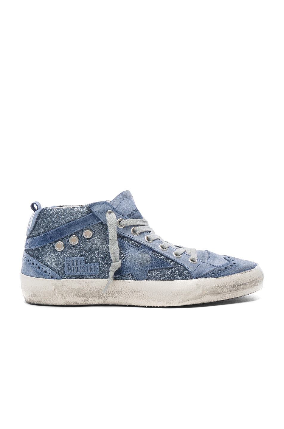 Image 1 of Golden Goose Leather Mid Star Sneakers in Blue Glitter