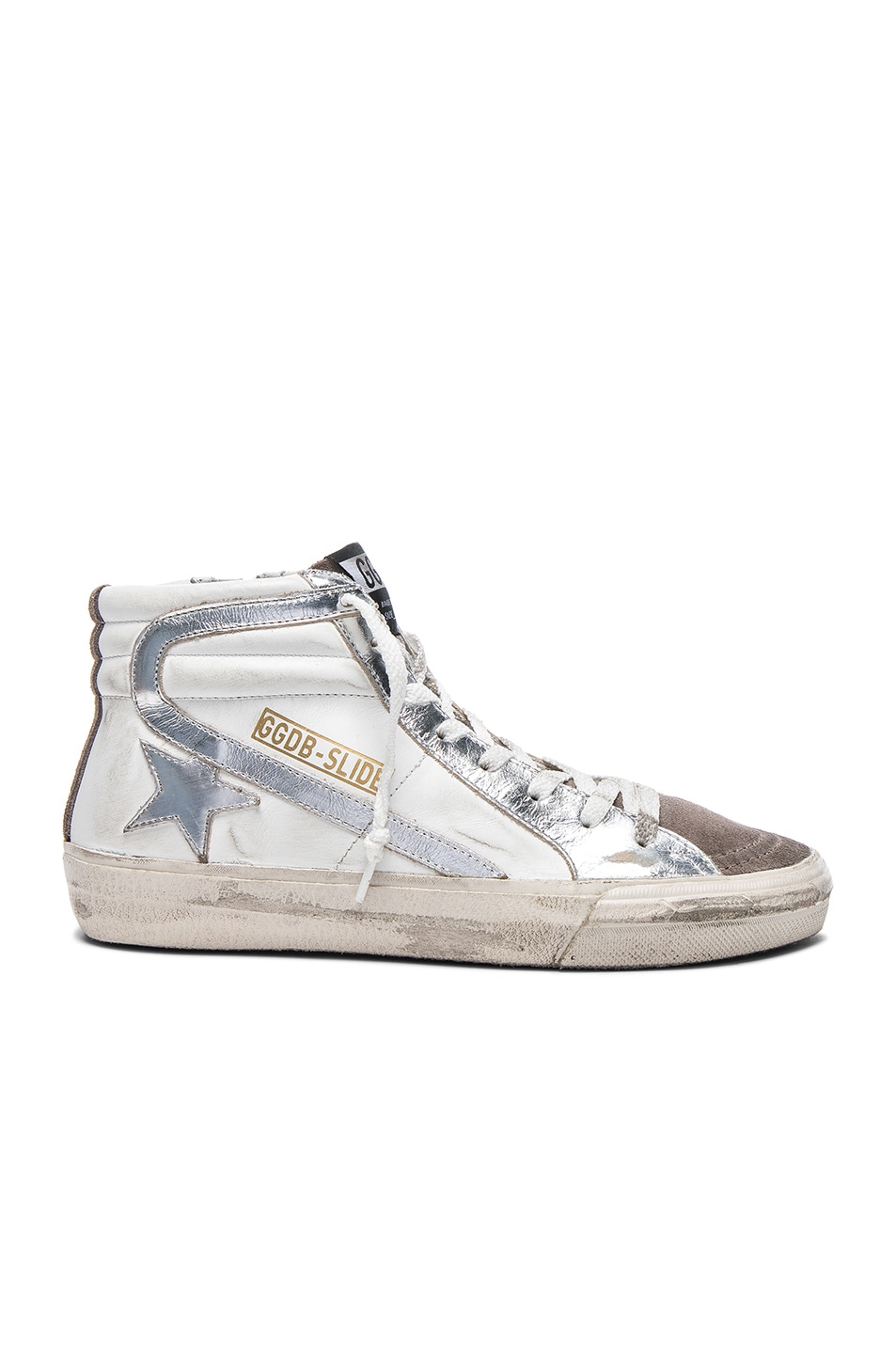 Golden Goose Leather Slide Sneakers in Silver & White | FWRD