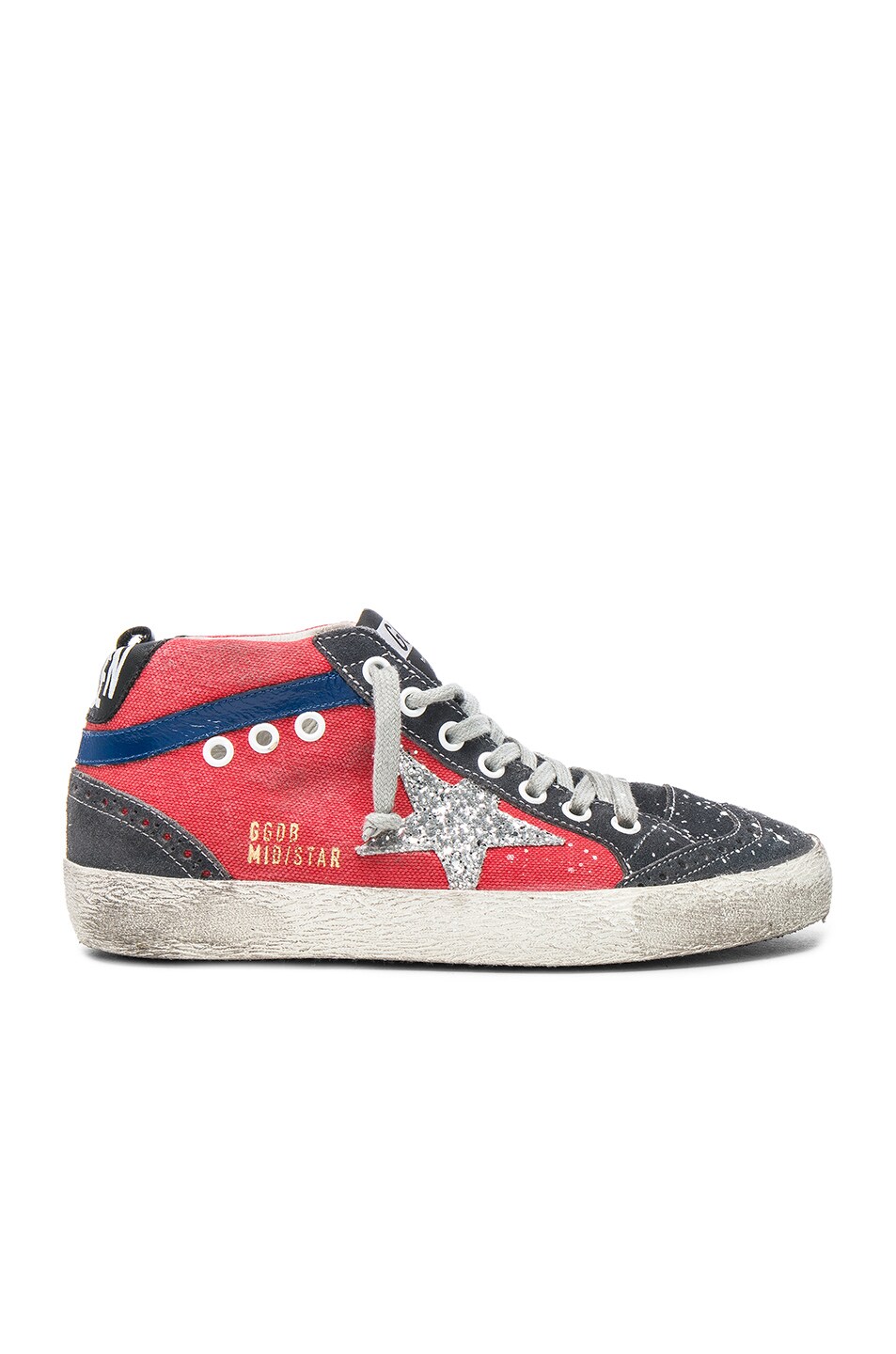 Image 1 of Golden Goose Canvas Mid Star Sneakers in Red & Glitter