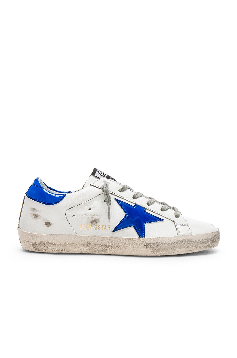 Image 1 of Golden Goose Leather Superstar Sneakers in White & Blue Fluo Star