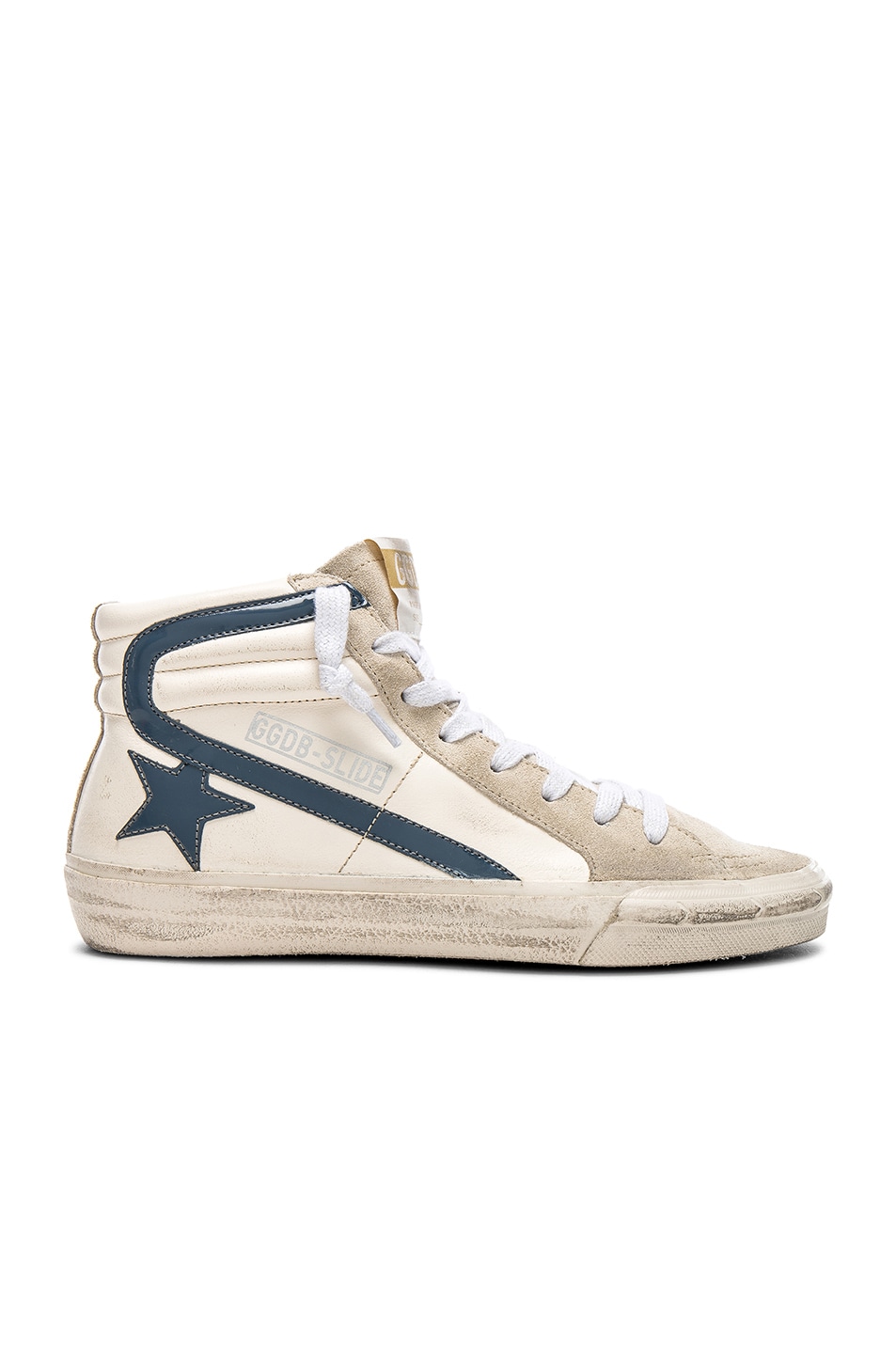 Image 1 of Golden Goose Leather Slide Sneakers in Cream & Grey Patent Star