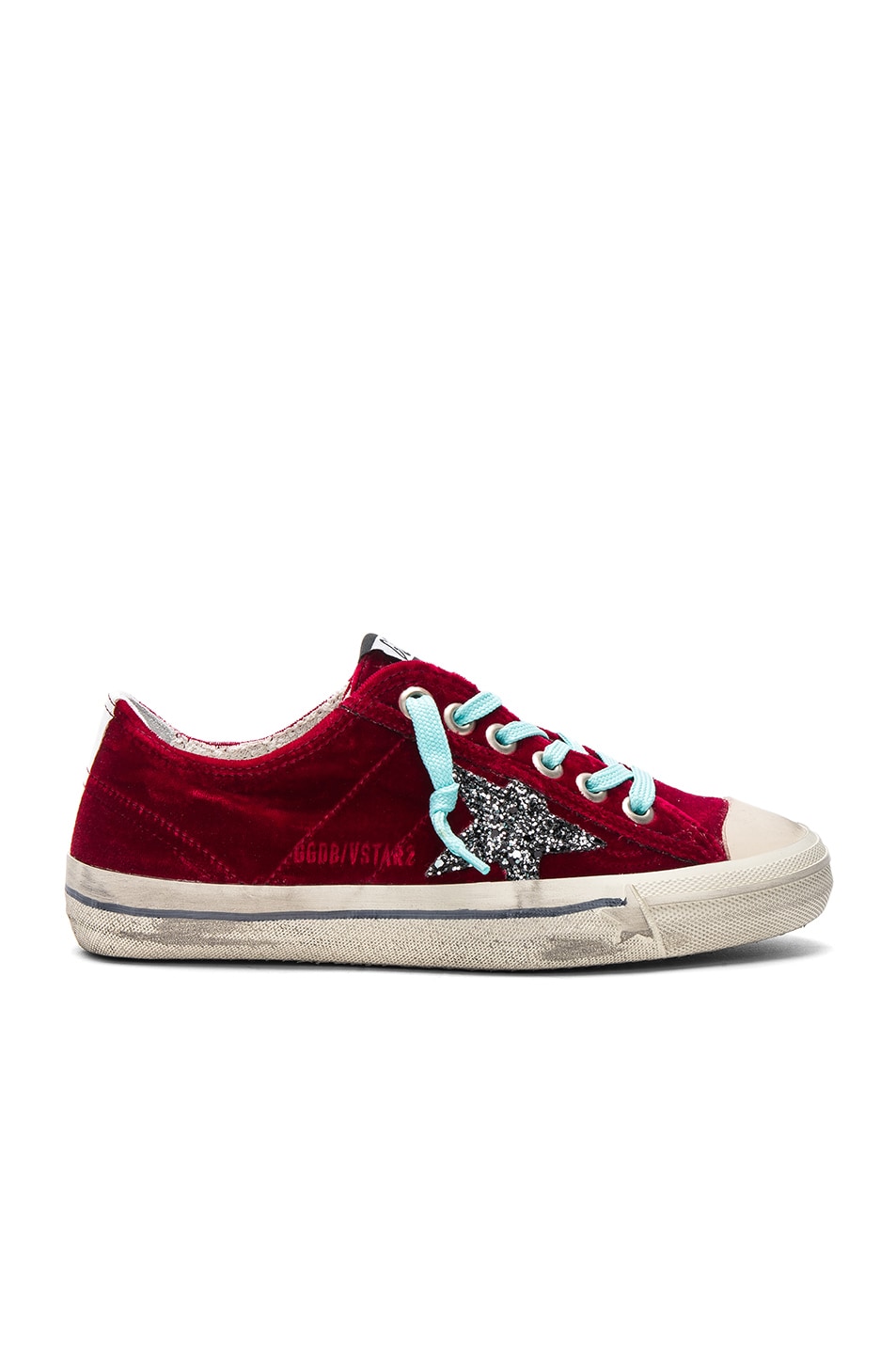Image 1 of Golden Goose Velvet V Star 2 Sneakers in Red & Grey Velvet