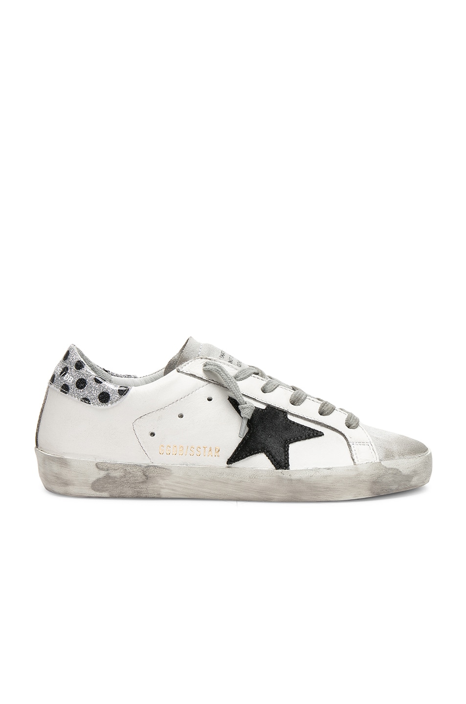 Image 1 of Golden Goose Superstar Sneakers in White, Silver & Black Pois