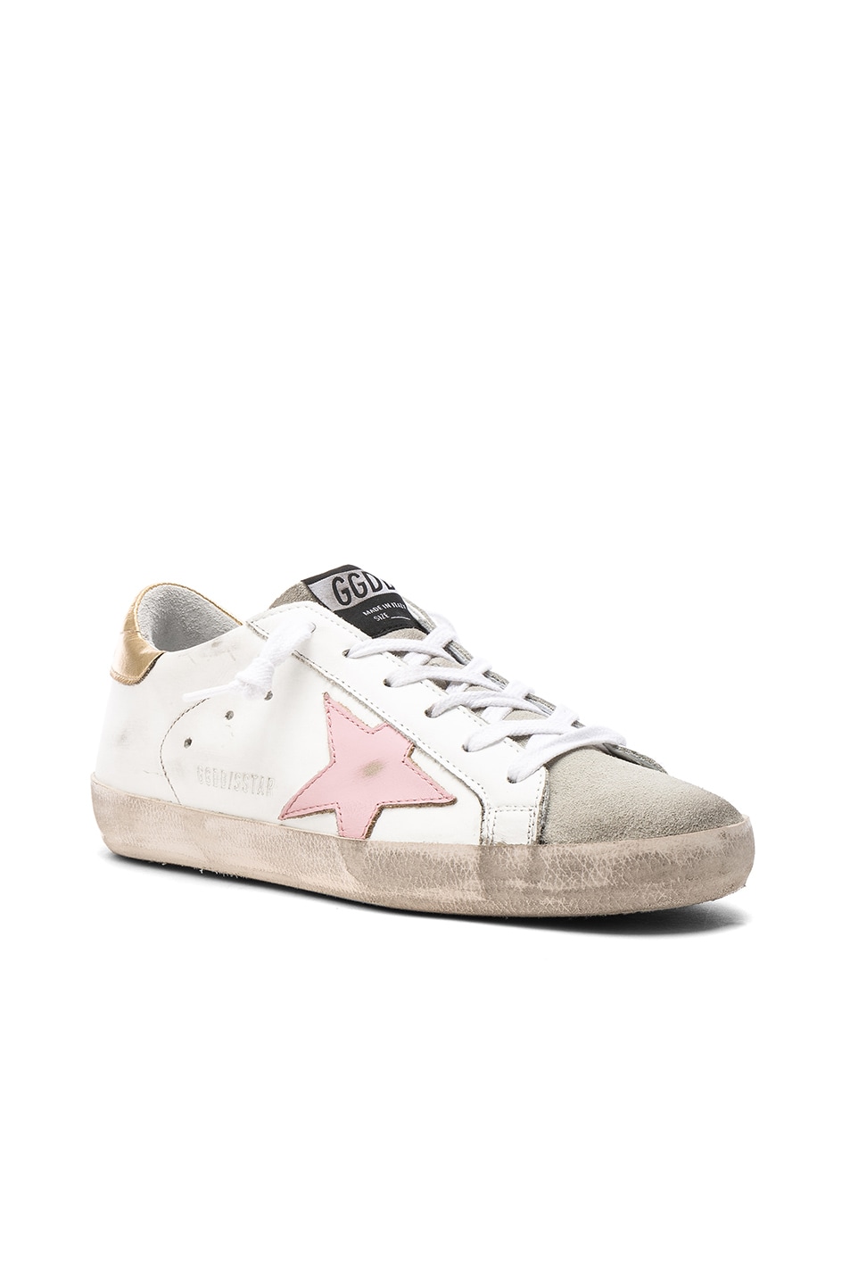 Golden Goose Superstar Sneakers in White, Gold & Pink | FWRD