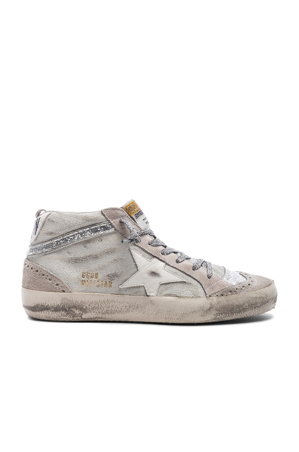 Image 1 of Golden Goose Suede Mid Star Sneakers in White & Silver
