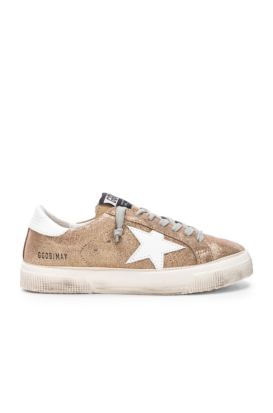 Image 1 of Golden Goose May Sneakers in Gold Crack & White Star