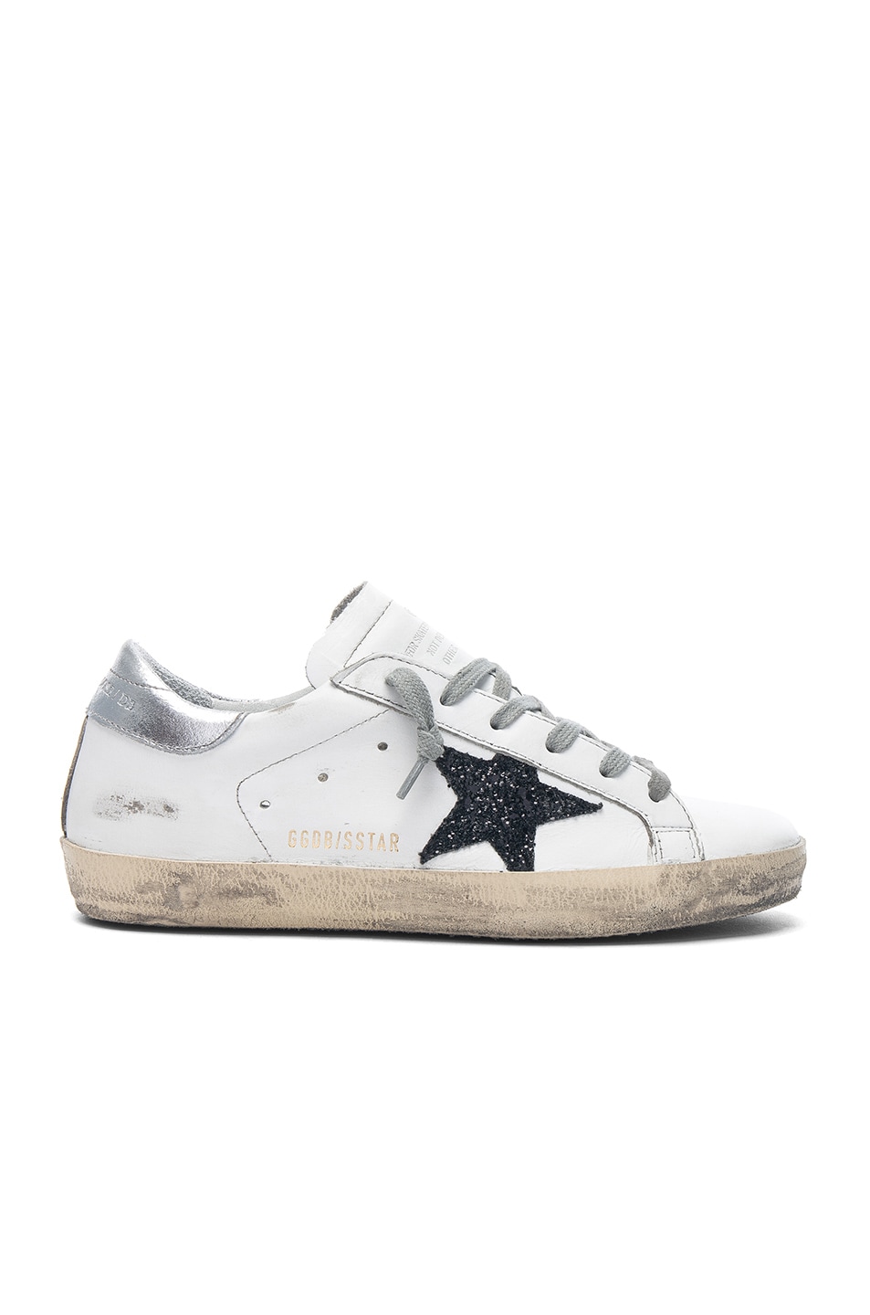 Image 1 of Golden Goose Superstar Sneakers in White Leather & Black Glitter