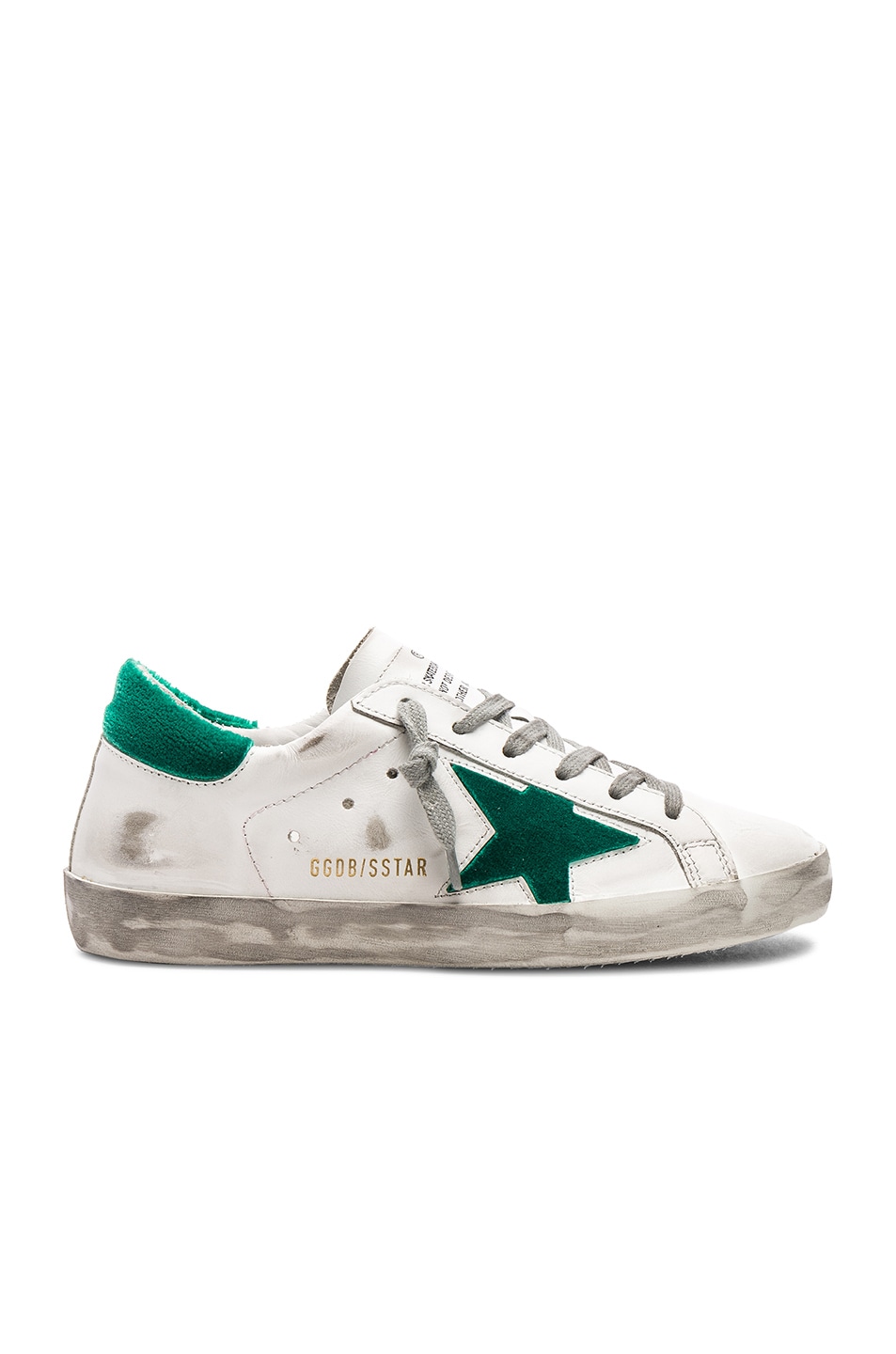 Image 1 of Golden Goose Leather Superstar Sneakers in White & Floc Green