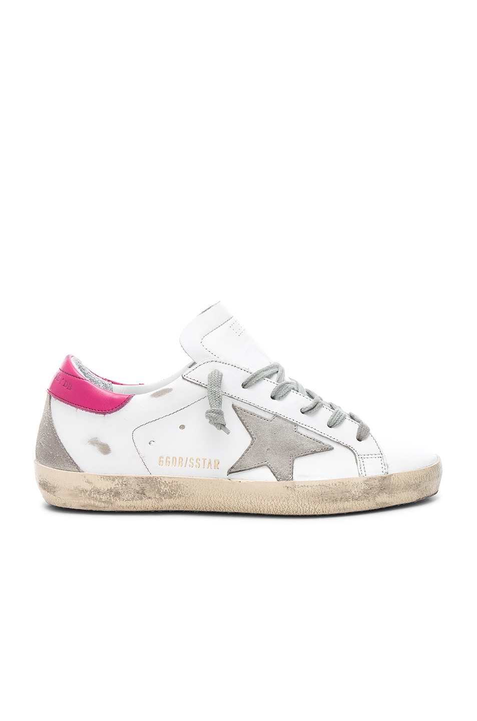 Image 1 of Golden Goose Leather Superstar Sneakers in White, Magenta & Cream