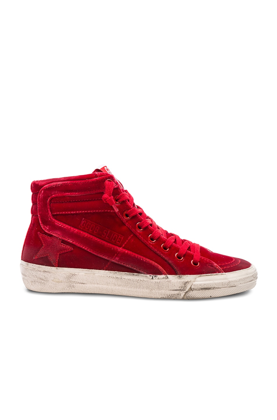 Image 1 of Golden Goose Velvet Slide Sneakers in Red Velvet