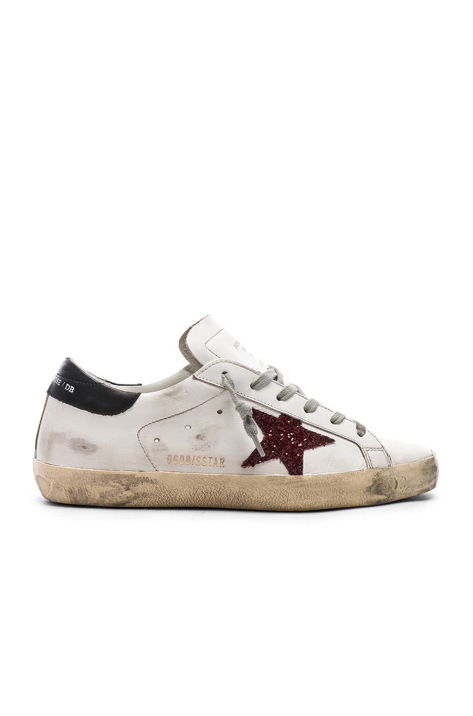 Image 1 of Golden Goose Leather Superstar Sneakers in White, Black & Red Glitter