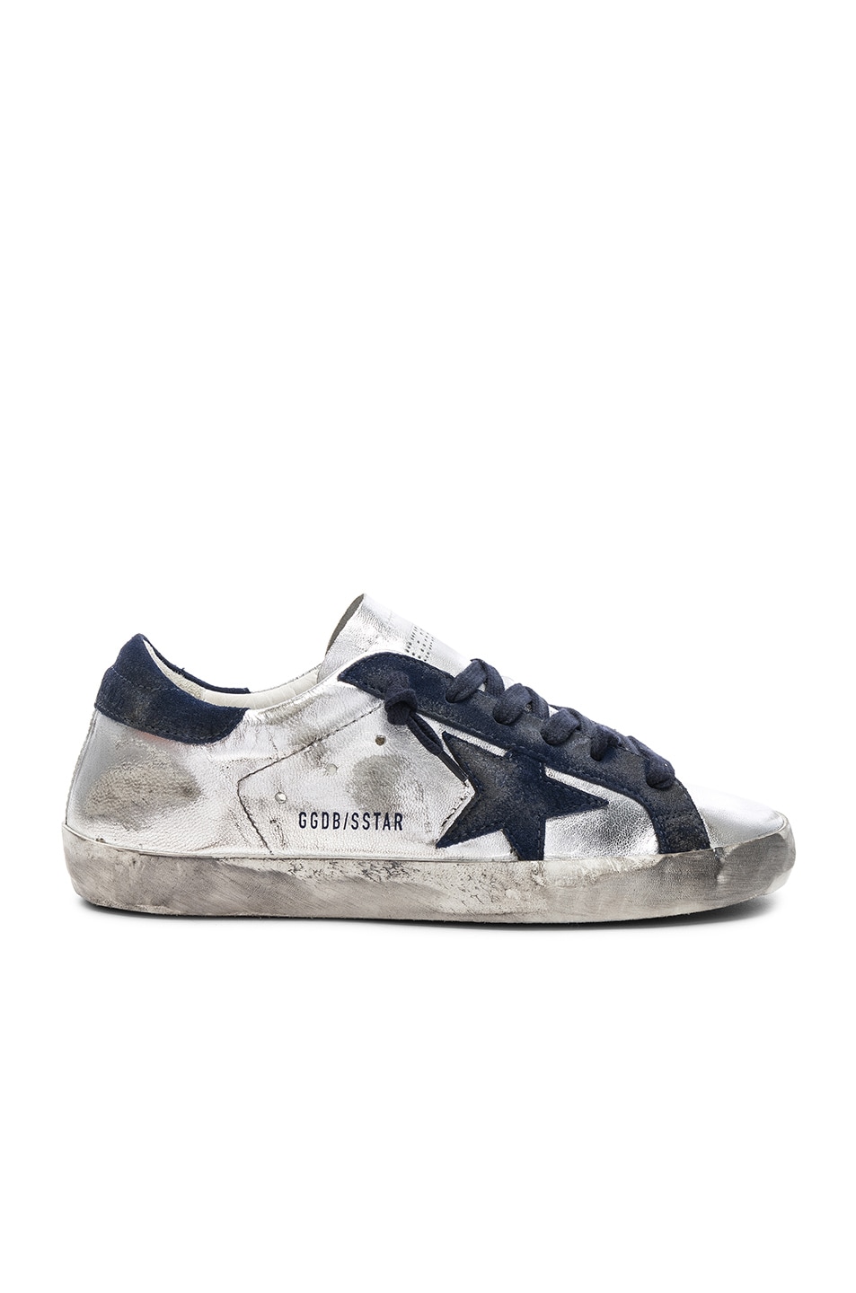 Image 1 of Golden Goose Leather Superstar Sneakers in Silver & Navy