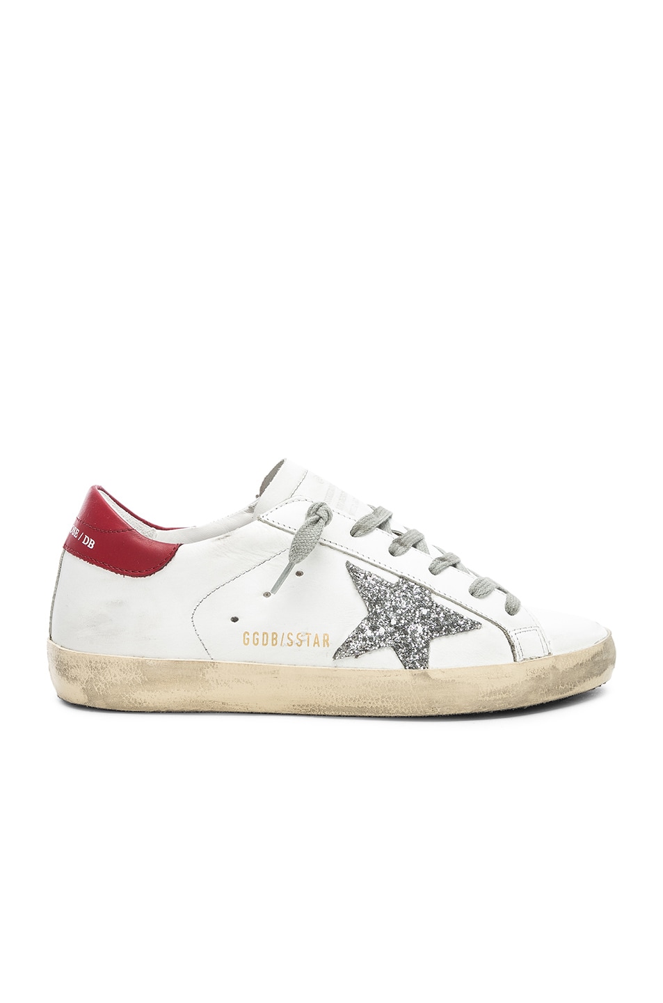 Image 1 of Golden Goose Leather Superstar Sneakers in White, Red & Silver Glitter
