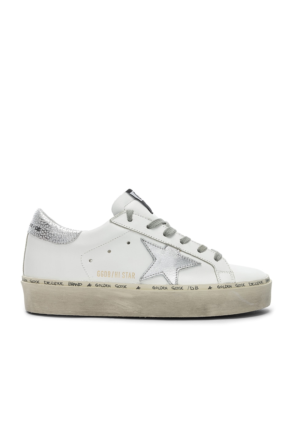 Image 1 of Golden Goose Hi Star Sneakers in White Leather & Shiny Star