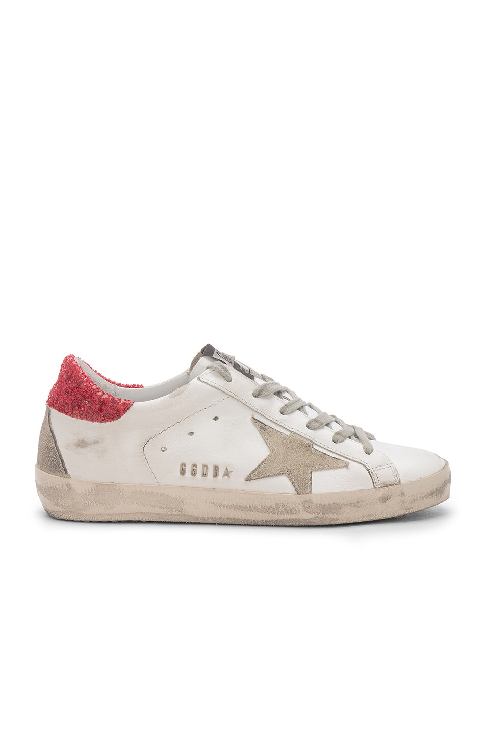 Image 1 of Golden Goose Superstar Sneakers in White Red Glitter & Metal Lettering