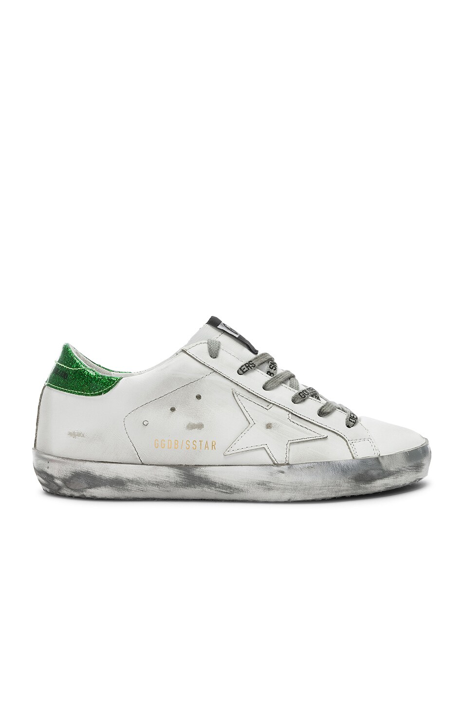 Image 1 of Golden Goose Superstar Sneakers in White & Green Sparkle