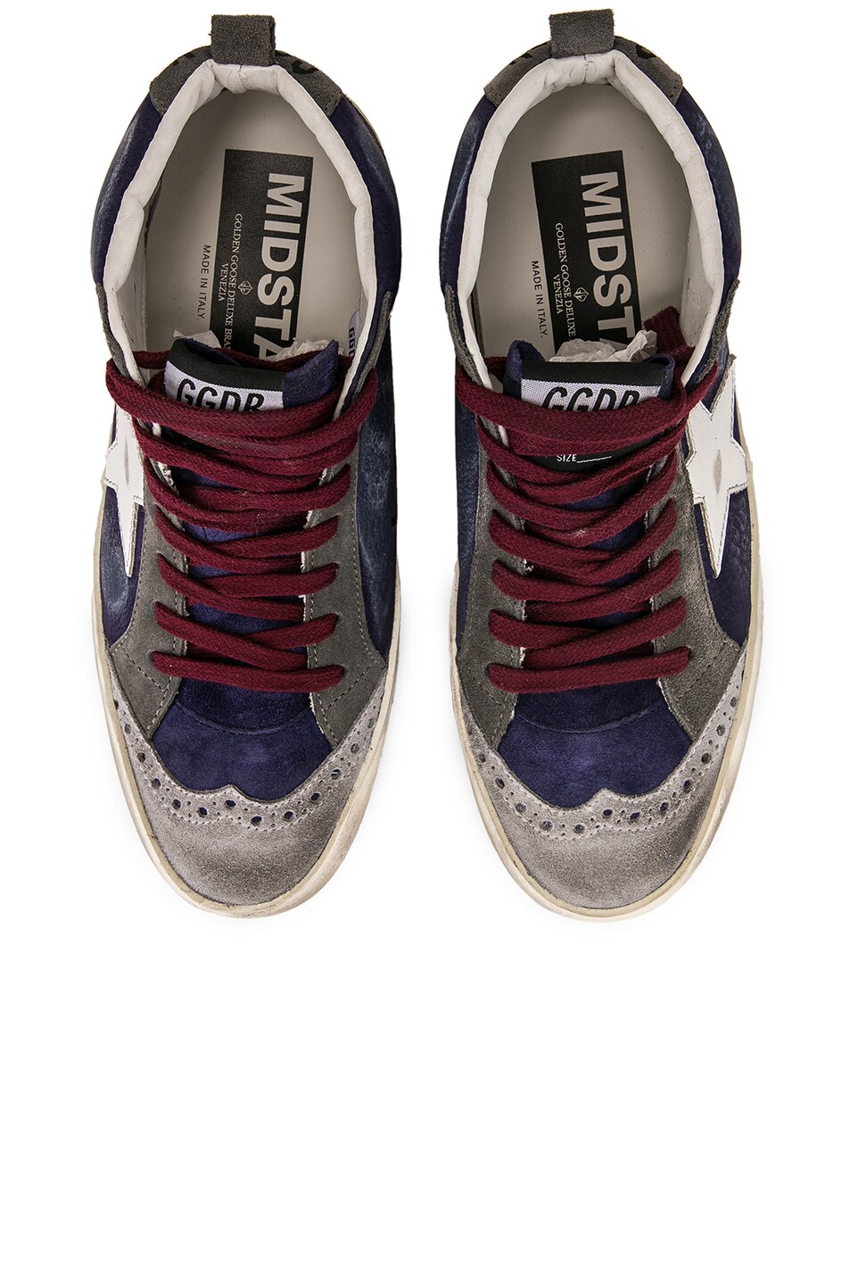 Image 1 of Golden Goose Mid Star Sneakers in Navy & White Star