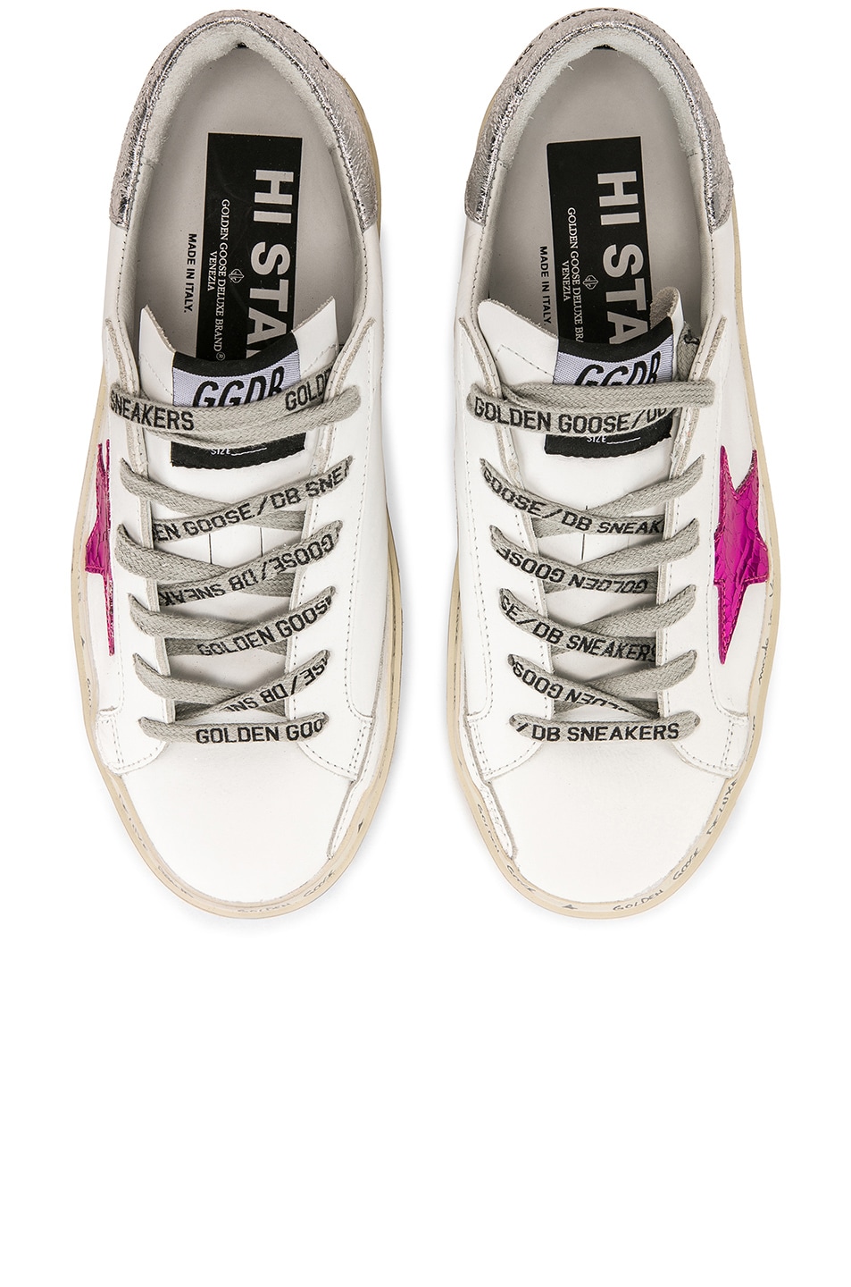 Image 1 of Golden Goose Hi Star Sneakers in White Leather & Silver Pink