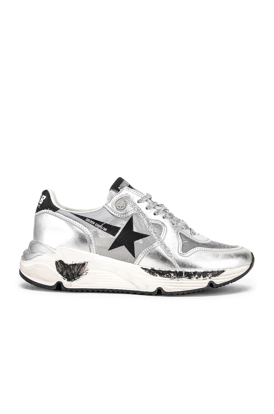 Image 1 of Golden Goose Running Sole Sneakers in Silver Net & Black Star