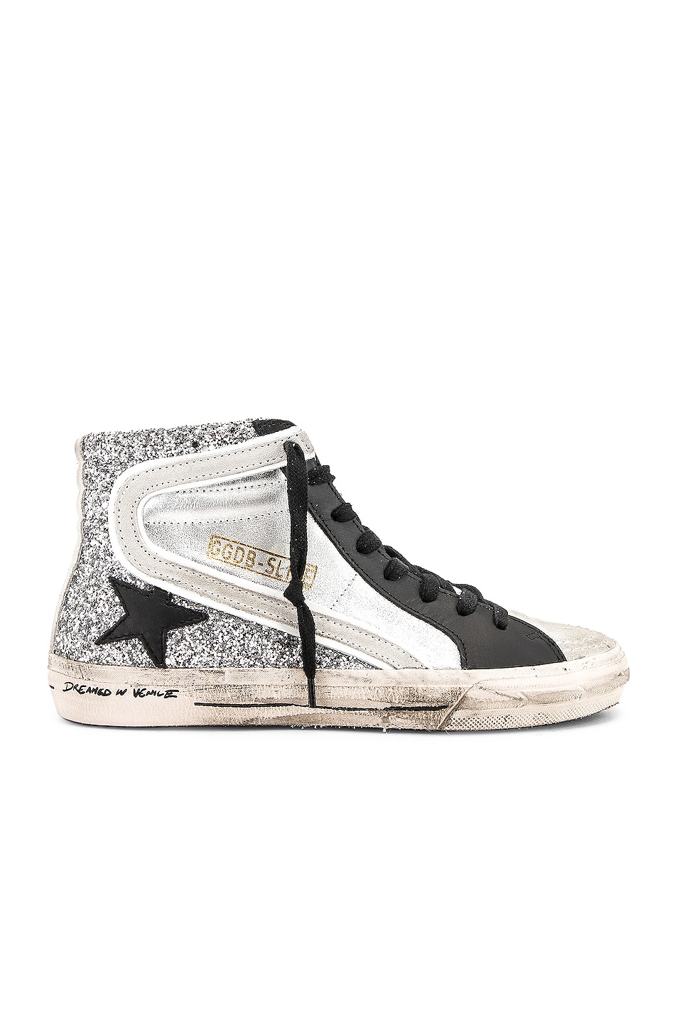 Image 1 of Golden Goose Slide Sneakers in Silver Glitter & Black Star