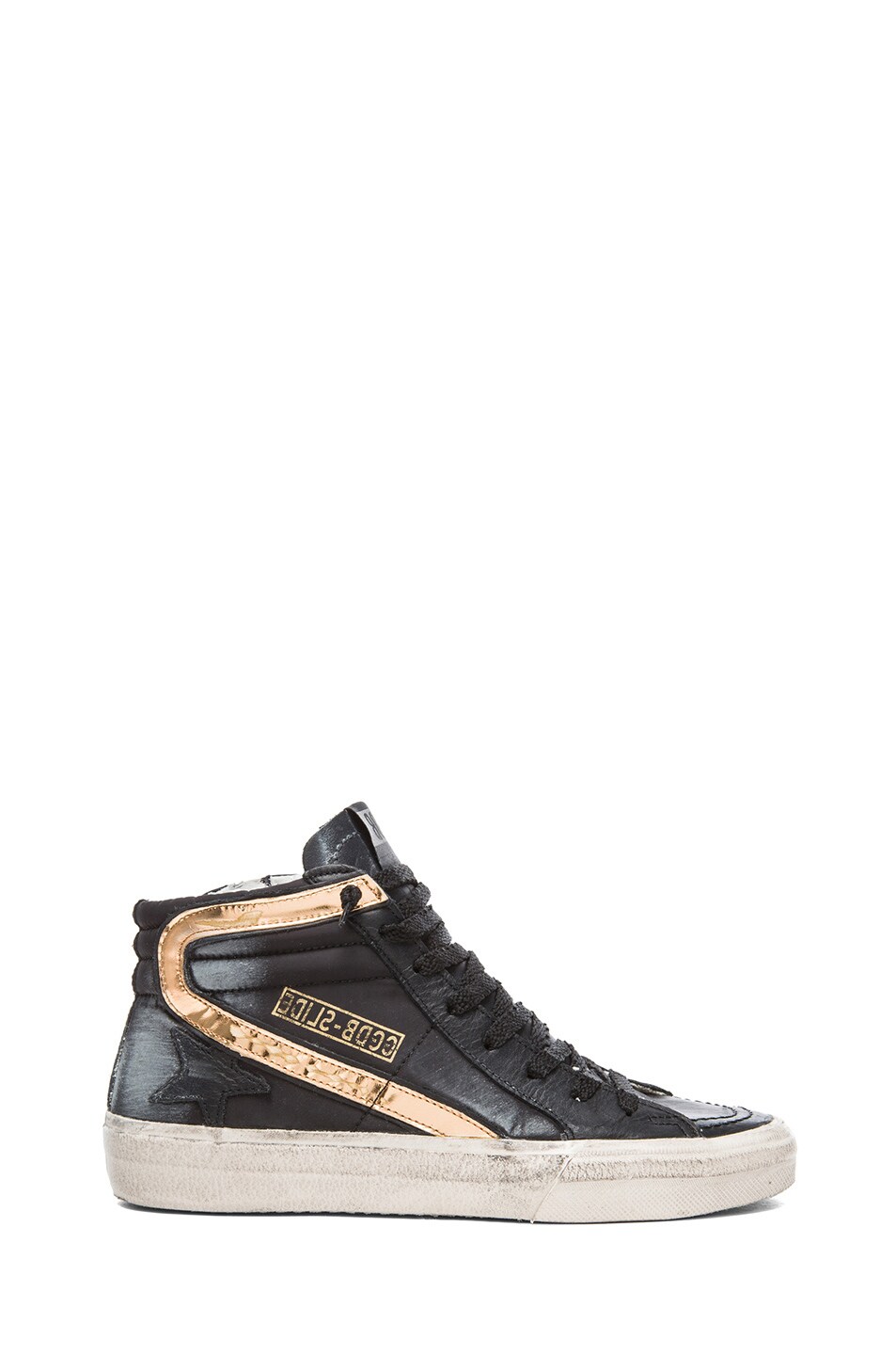 Image 1 of Golden Goose Slide Leather & Nylon Sneakers in Black & Rose Gold