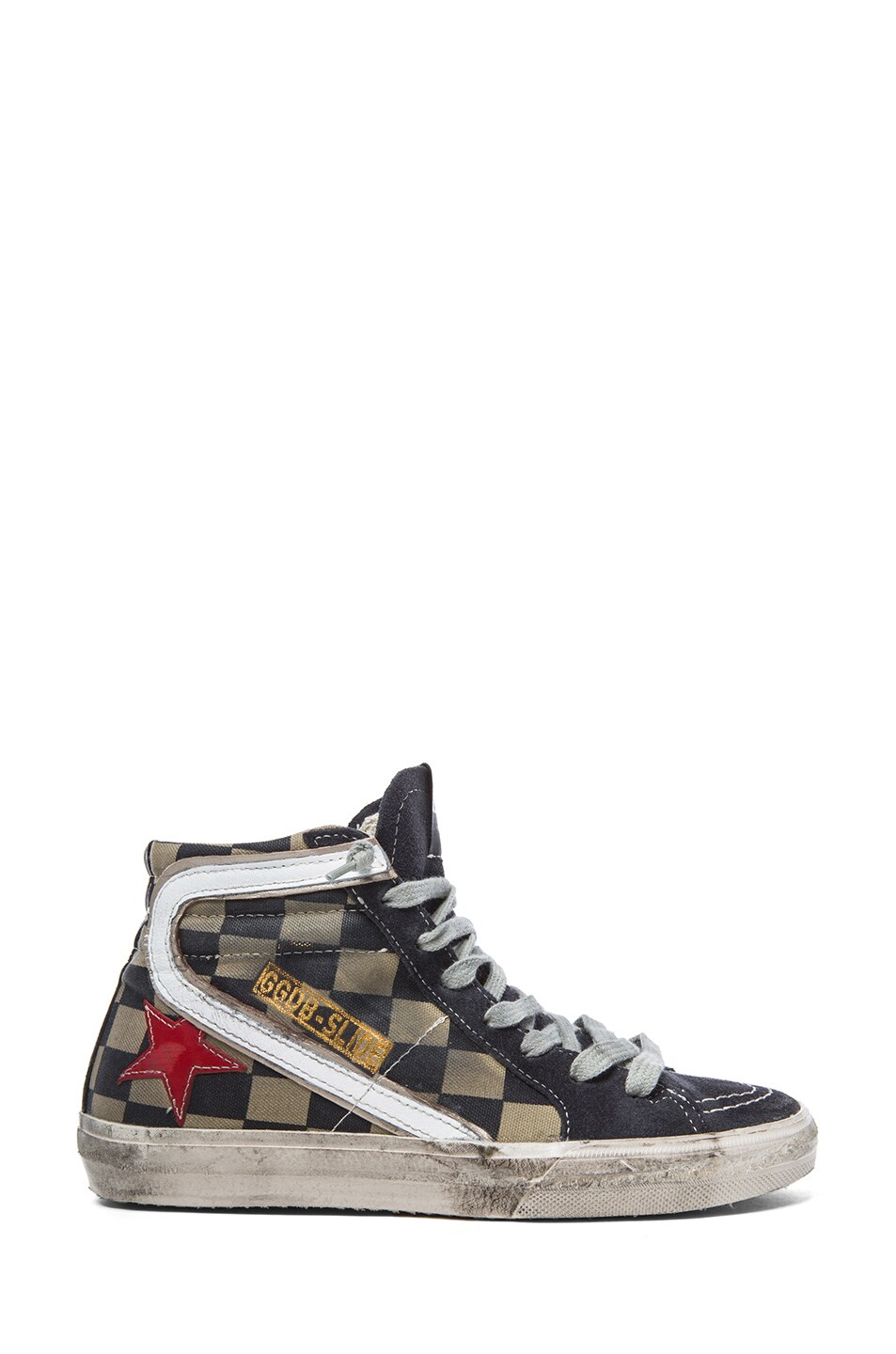 Image 1 of Golden Goose Slide Canvas Sneakers in Black & Khaki Check