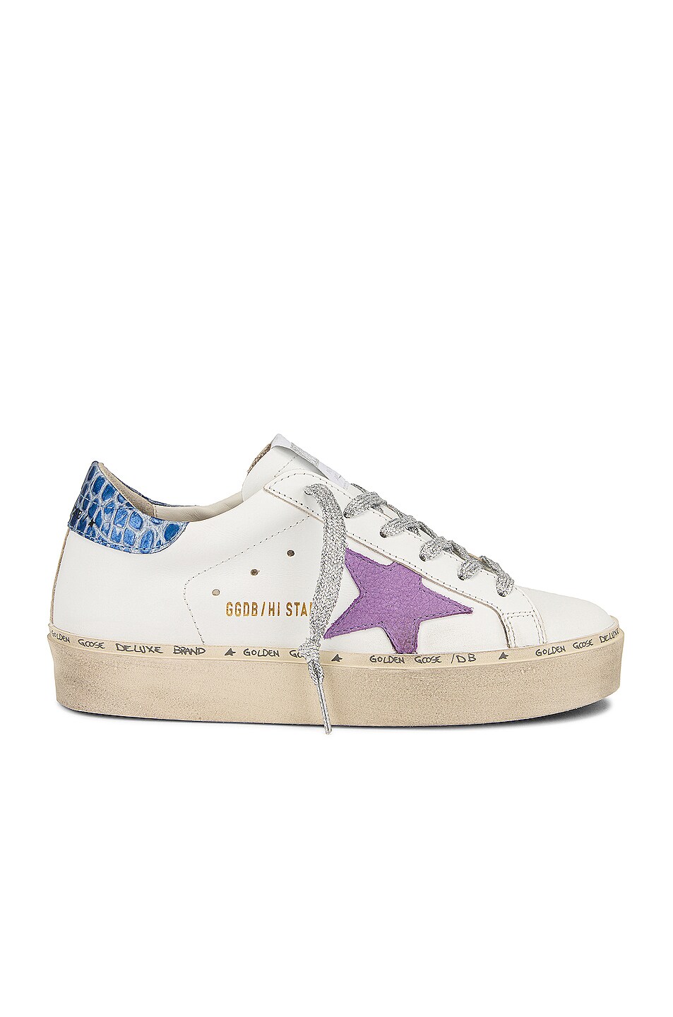 Image 1 of Golden Goose Hi Star Sneaker in White, Lavender, & Blue