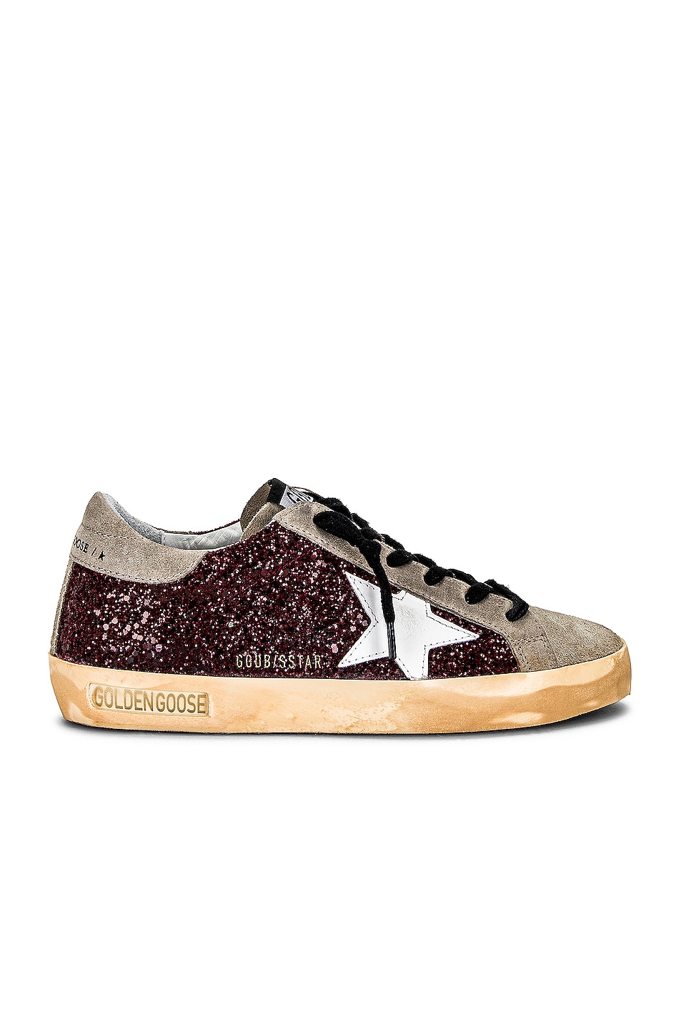 Image 1 of Golden Goose Superstar Sneaker in Bordeaux, Taupe, & White