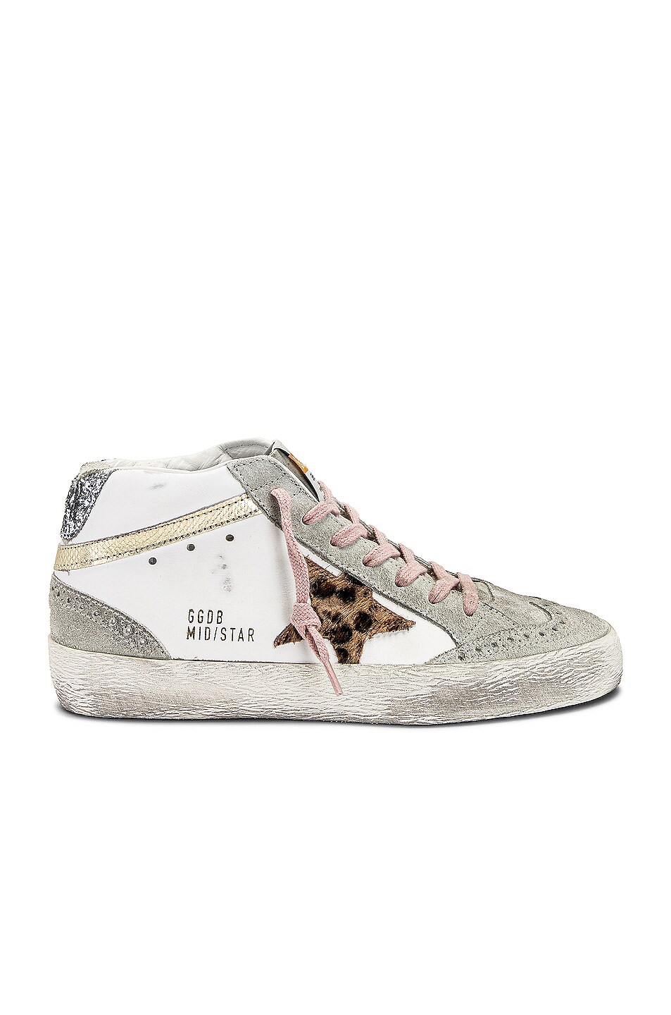 Image 1 of Golden Goose Mid Star Sneaker in White, Beige Brown Leopard, Ice, Platinum, & Silver