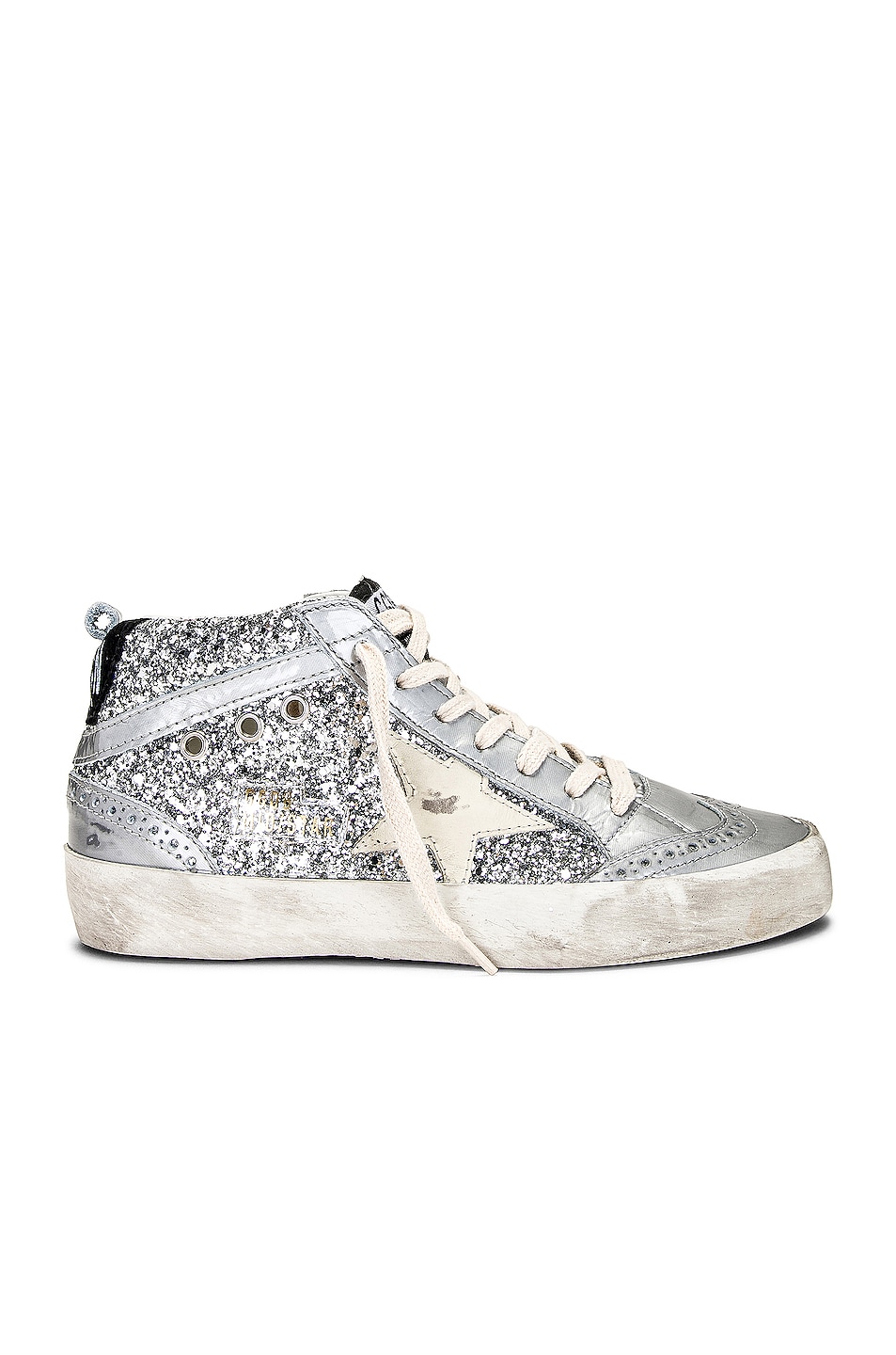 Image 1 of Golden Goose Mid Star Sneaker in Silver, Ivory, & Black