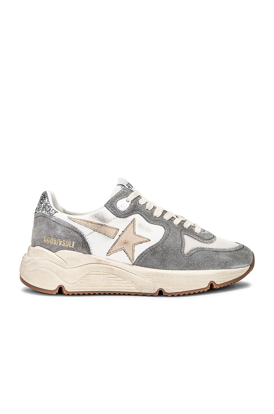 Image 1 of Golden Goose Running Sole Sneaker in Silver, White, Cream, Smoke Grey, & Silver