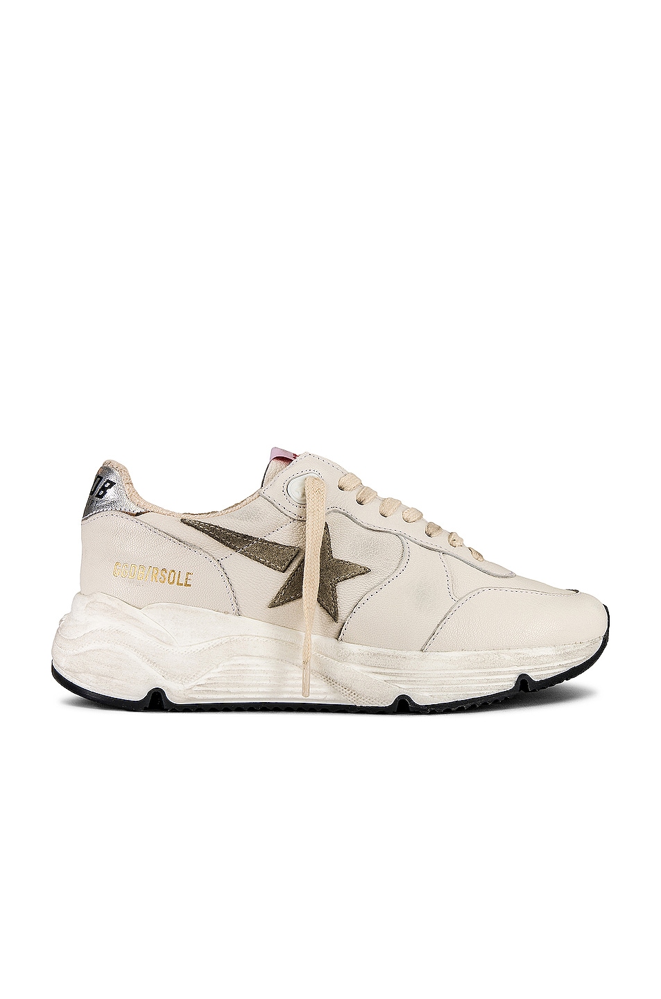 Image 1 of Golden Goose Running Sole Sneaker in White, Taupe, & Silver