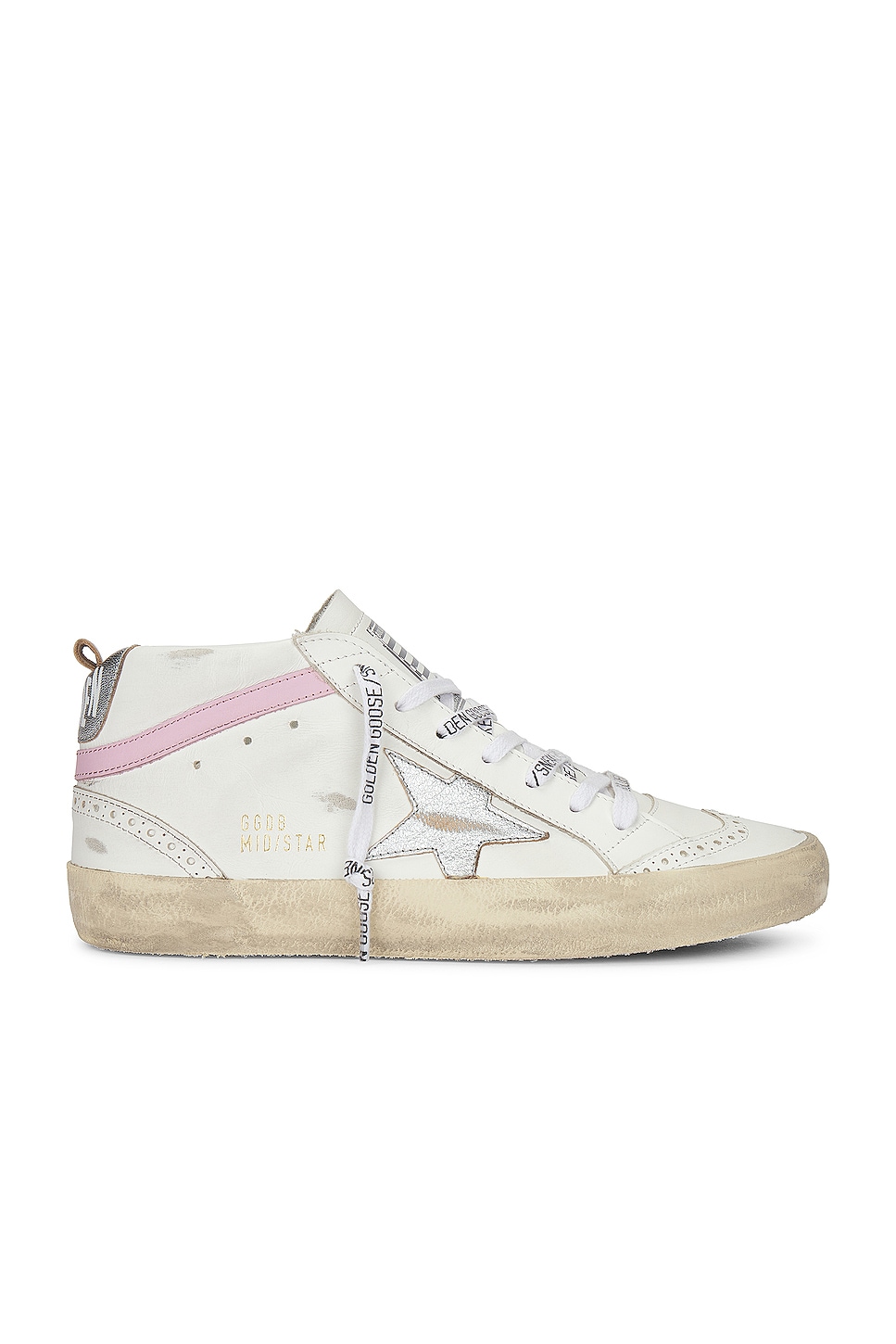 Image 1 of Golden Goose Mid Star Leather Upper Sneaker in White, Silver, & Pink