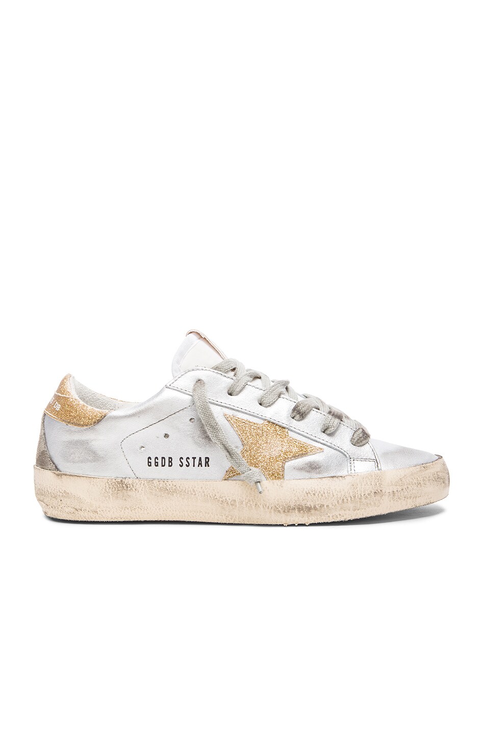 Image 1 of Golden Goose Superstar Low Top Leather Sneakers in Gold & Silver